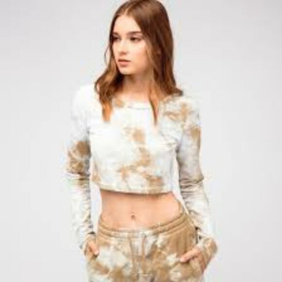 NWOT Talentless by Scott Disick Crystal Wash Tie Dye Cropped Long Sleeve Top - Picture 2 of 3